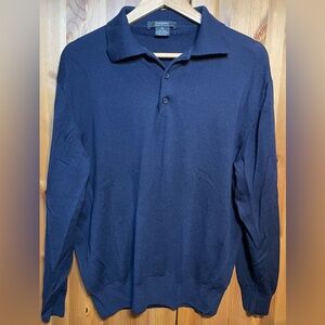 Giorgiolini Merino Wool Polo Sweater Long Sleeve Navy Blue Mens XL Italy